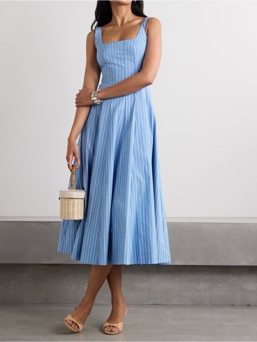 Few Moda Calloway Dress - blue and white striped Staud Dupe Size 6
